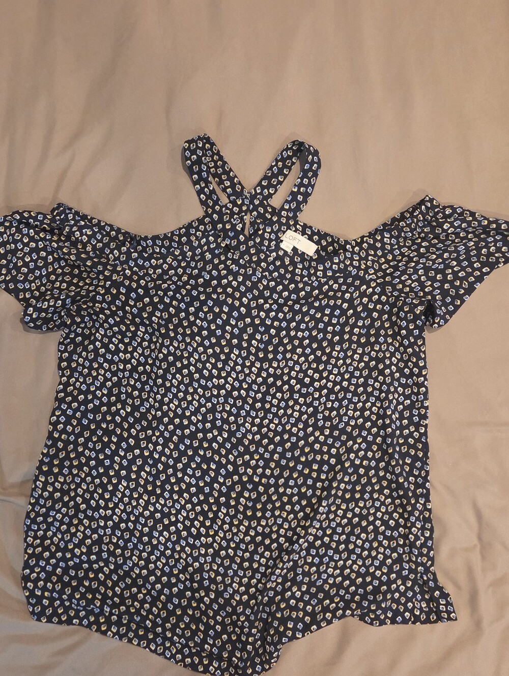 LOFT Navy Cold-Shoulder Floral-Print Cami